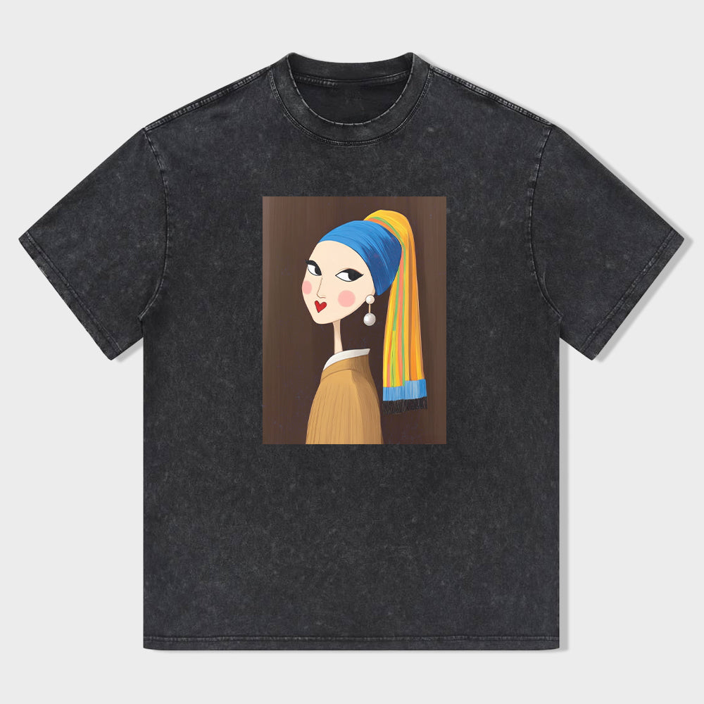 Girl with a Pearl Earring Art Print Women's Fashion Casual T-Shirt