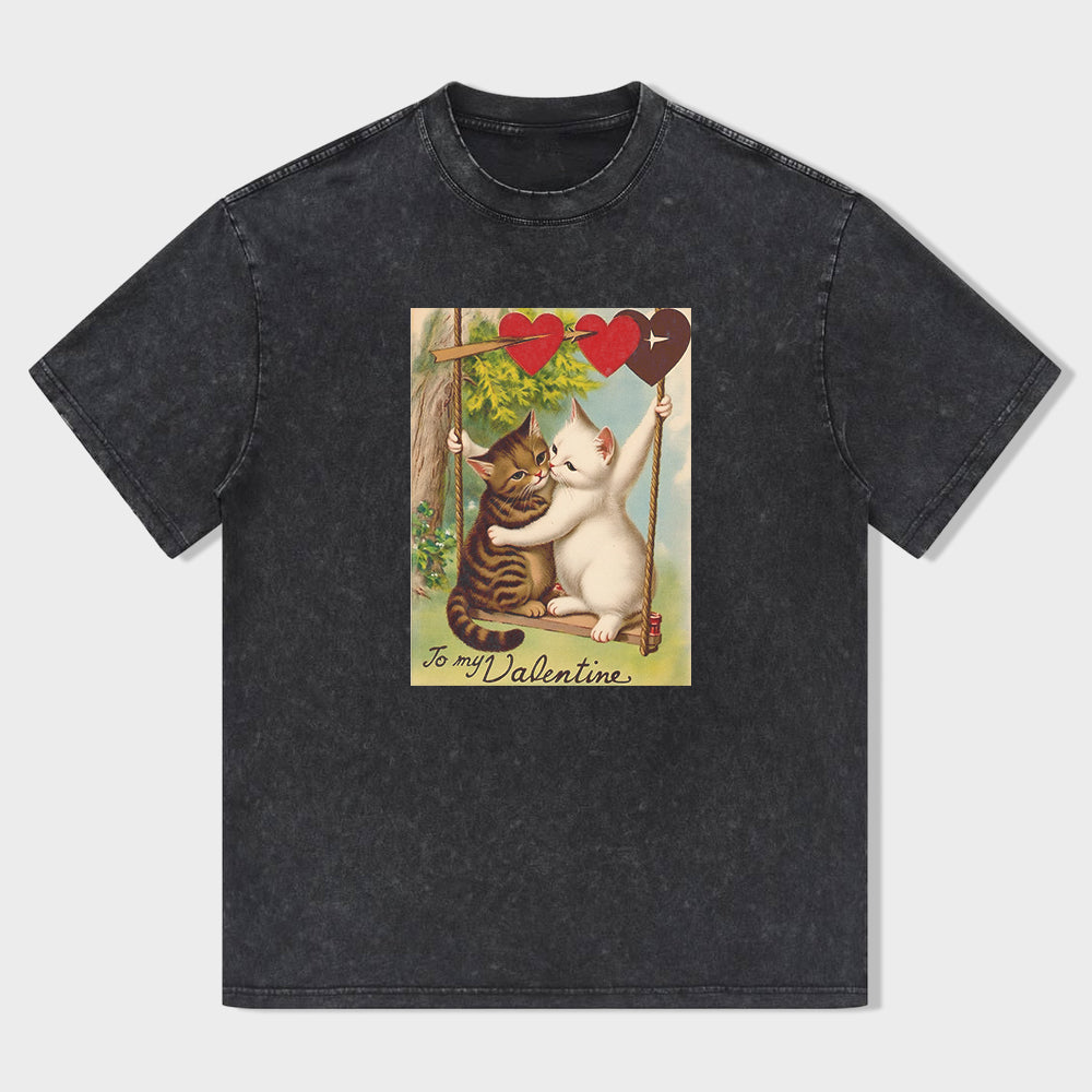 Vintage Valentine's Day Cats with Hearts Graphic T-Shirt