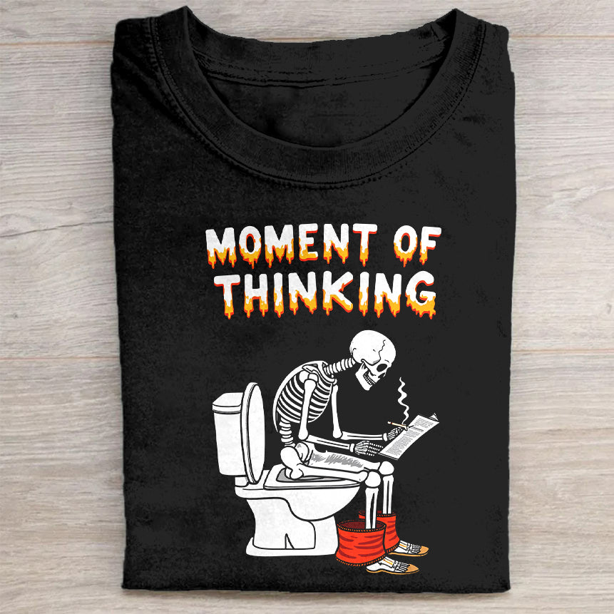 Moment of Thinking Funny Skeleton Toilet Graphic T-Shirt