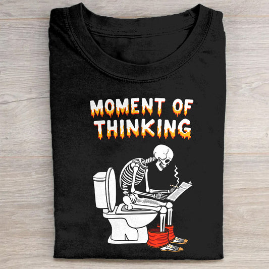 Moment of Thinking Funny Skeleton Toilet Graphic T-Shirt