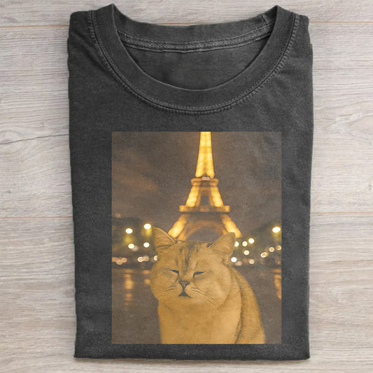 Cat Taking Selfie with Eiffel Tower Funny T-Shirt