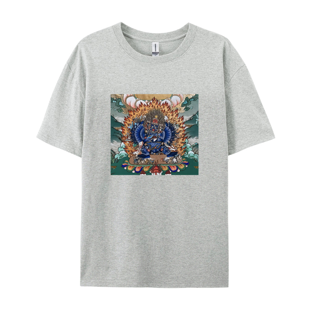 Tibetan Thangka Artwork Graphic T-Shirt for Men Women - Traditional Buddhist Deity Design - Comfortable Casual Tee - Unique Cultural Print - Soft Cotton Material - Ideal Gift for Meditation Yoga Enthusiasts