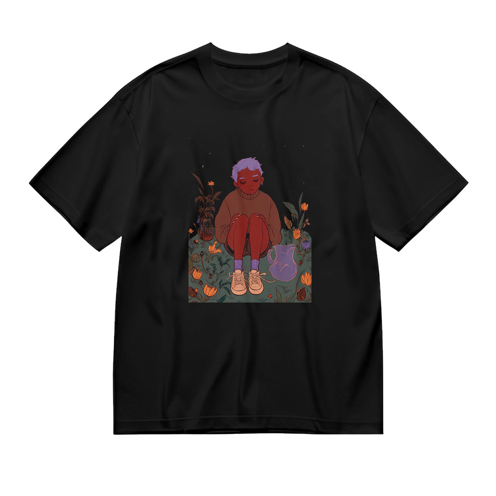 Themed Graphic T-Shirt with Cute Witch Design for Women and Men - Festive Fall Pumpkin Patch Illustration Tee