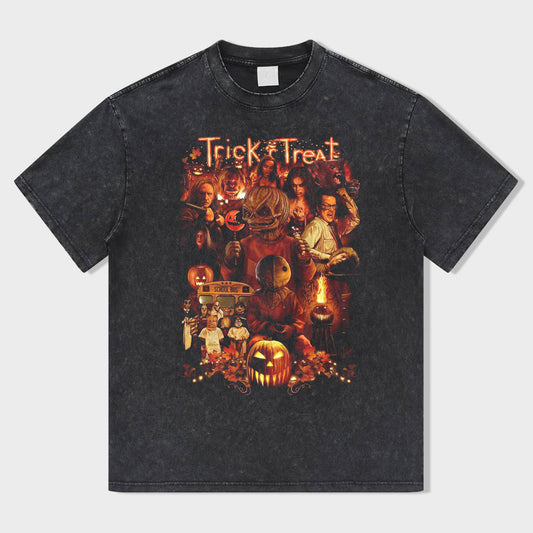 Trick or Treat Horror Movie Night Washed T-Shirt - heygraff