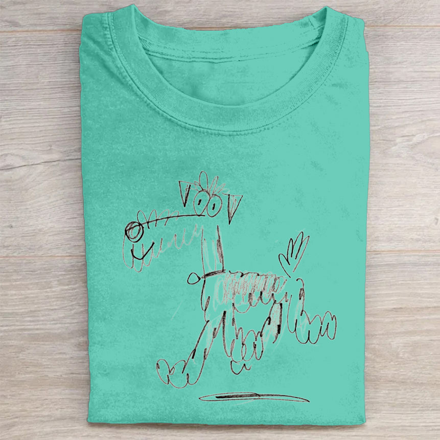 Cute Dog Scrawled Puppy Art Print Casual Short Sleeve T-Shirt