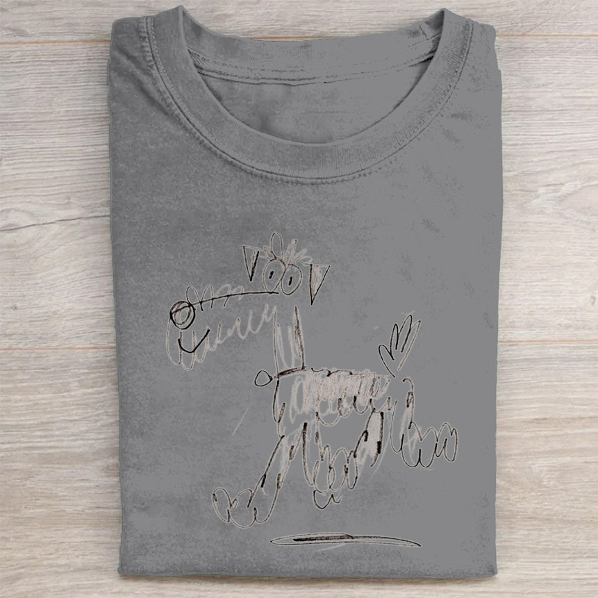 Cute Dog Scrawled Puppy Art Print Casual Short Sleeve T-Shirt