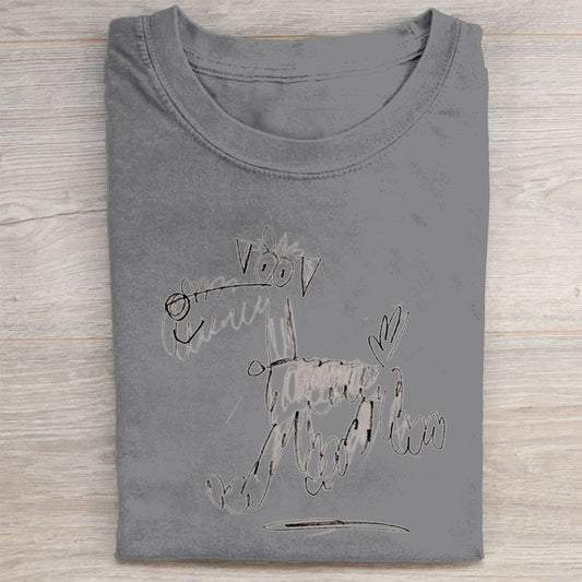 Cute Dog Scrawled Puppy Art Print Casual Short Sleeve T-Shirt