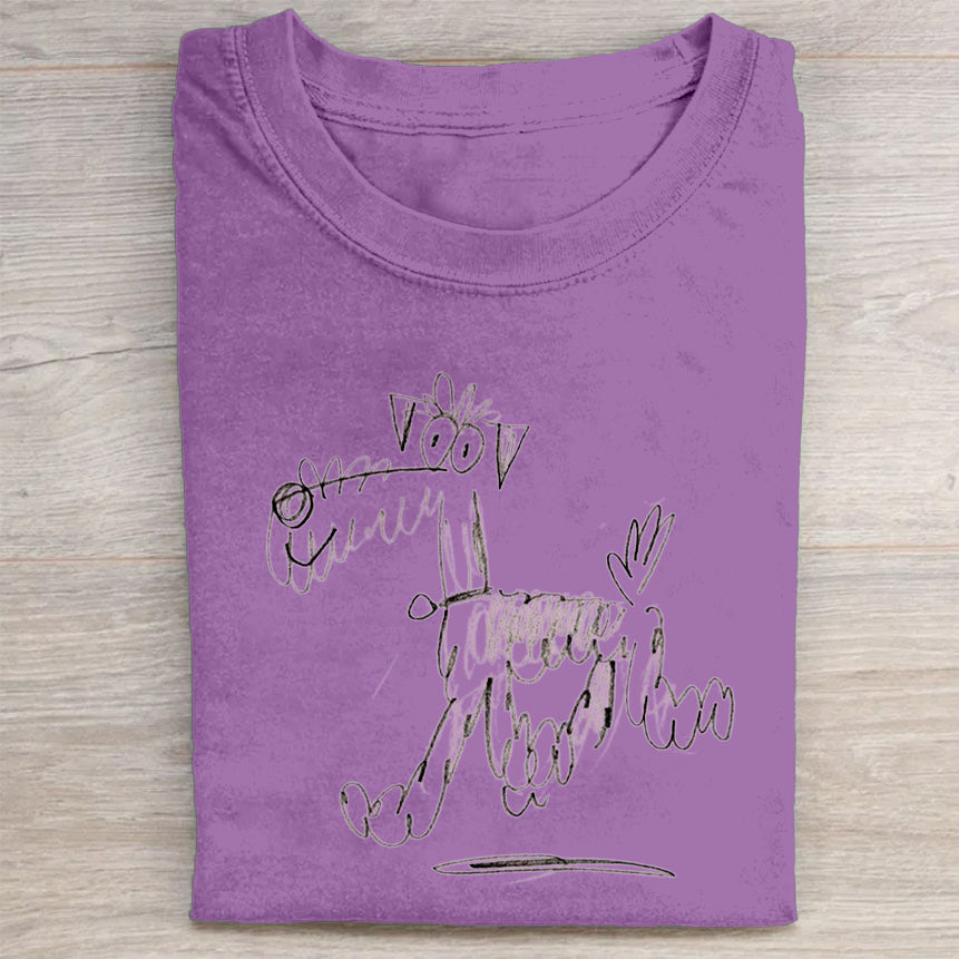 Cute Dog Scrawled Puppy Art Print Casual Short Sleeve T-Shirt