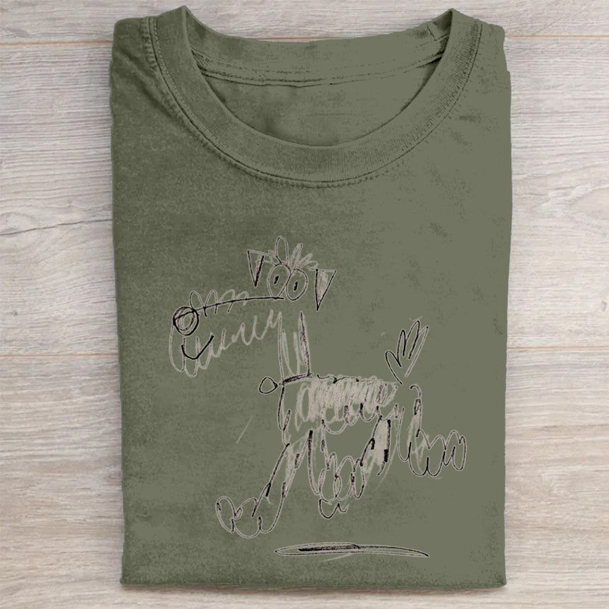 Cute Dog Scrawled Puppy Art Print Casual Short Sleeve T-Shirt