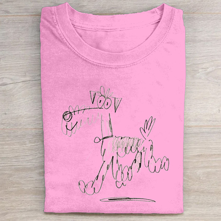 Cute Dog Scrawled Puppy Art Print Casual Short Sleeve T-Shirt