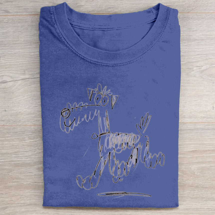 Cute Dog Scrawled Puppy Art Print Casual Short Sleeve T-Shirt