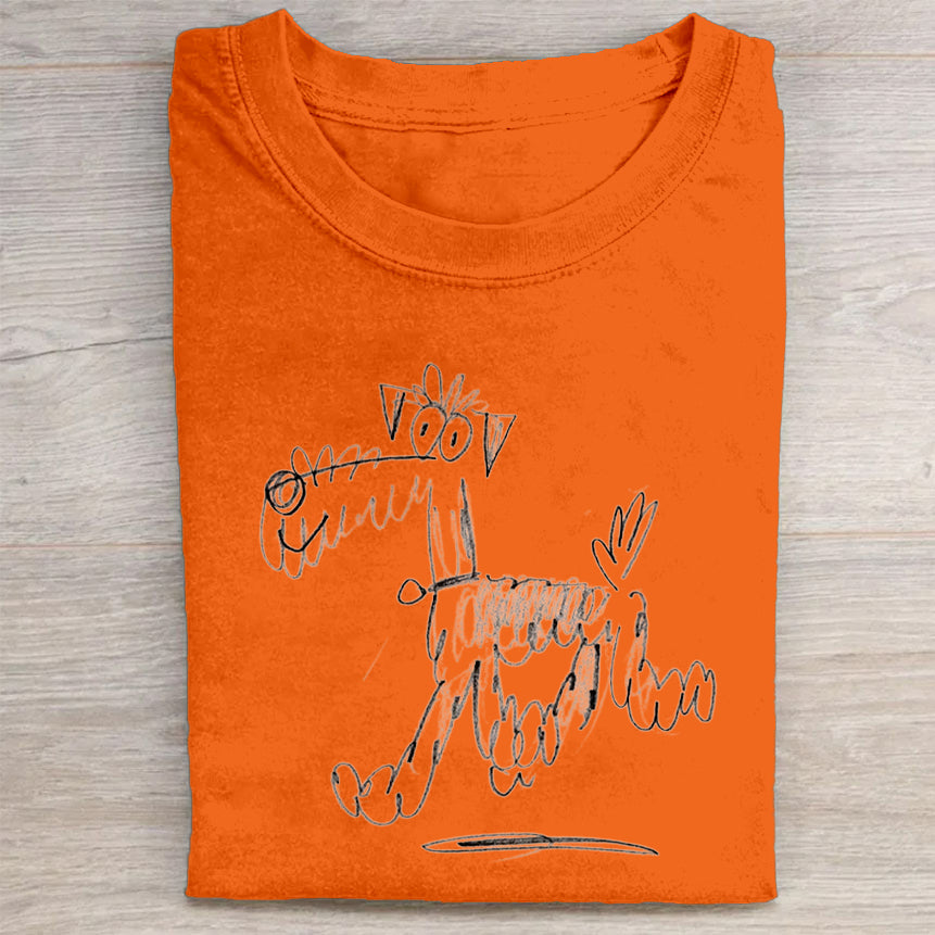 Cute Dog Scrawled Puppy Art Print Casual Short Sleeve T-Shirt