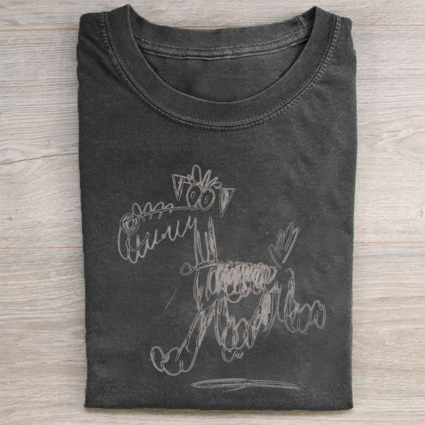 Cute Dog Scrawled Puppy Art Print Casual Short Sleeve T-Shirt