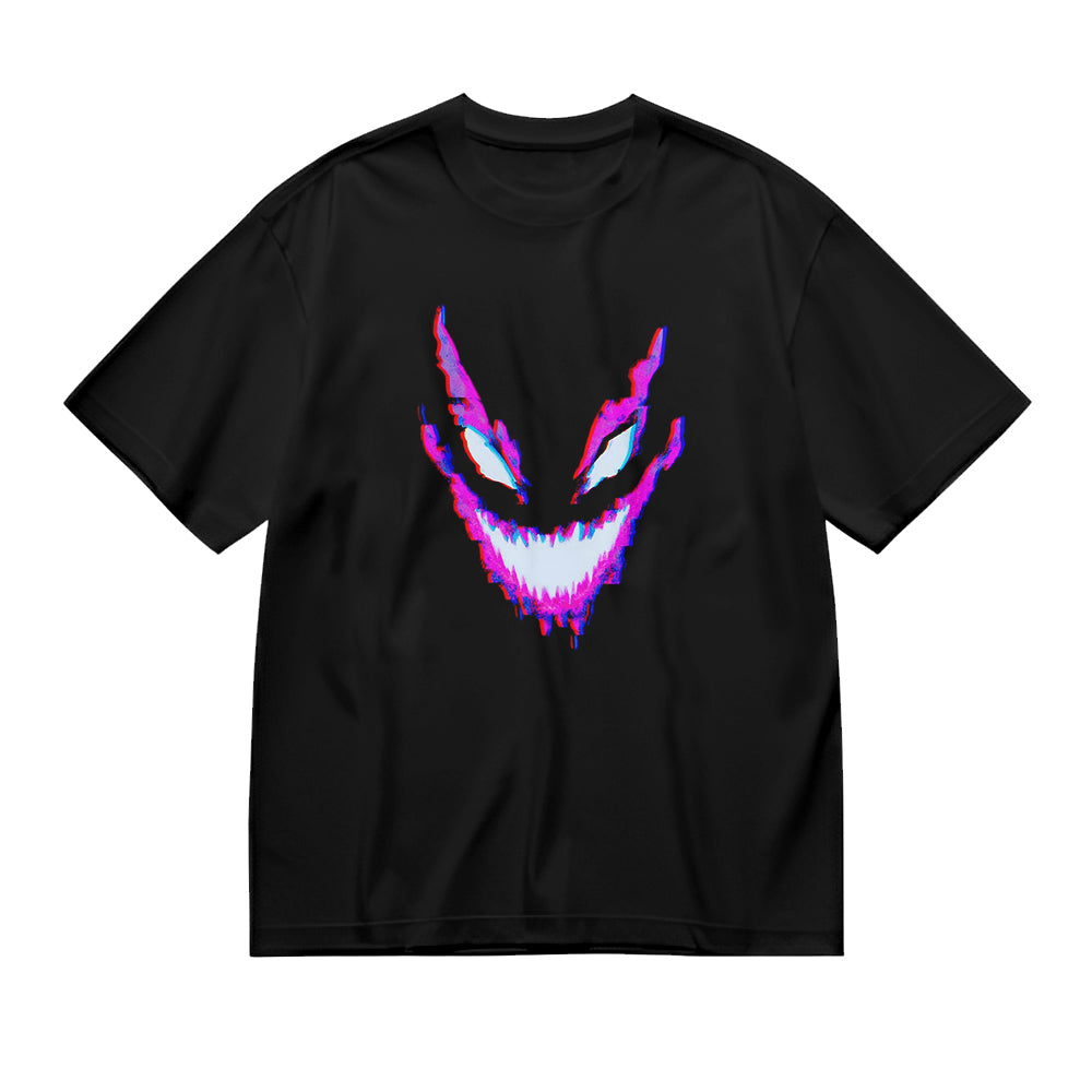 Glowing Demon Face Graphic Black T-Shirt