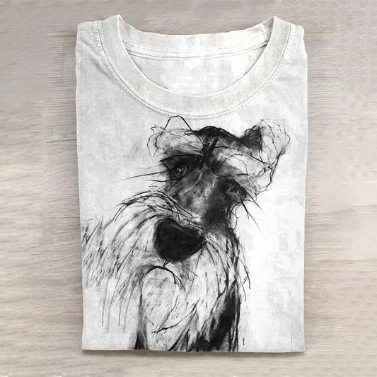Scrawled Puppy Art Lovely Dog Print Casual Short Sleeve T-Shirt