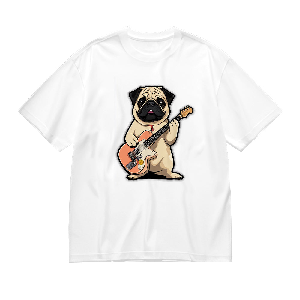 Cute Pug Playing Guitar Graphic T-Shirt