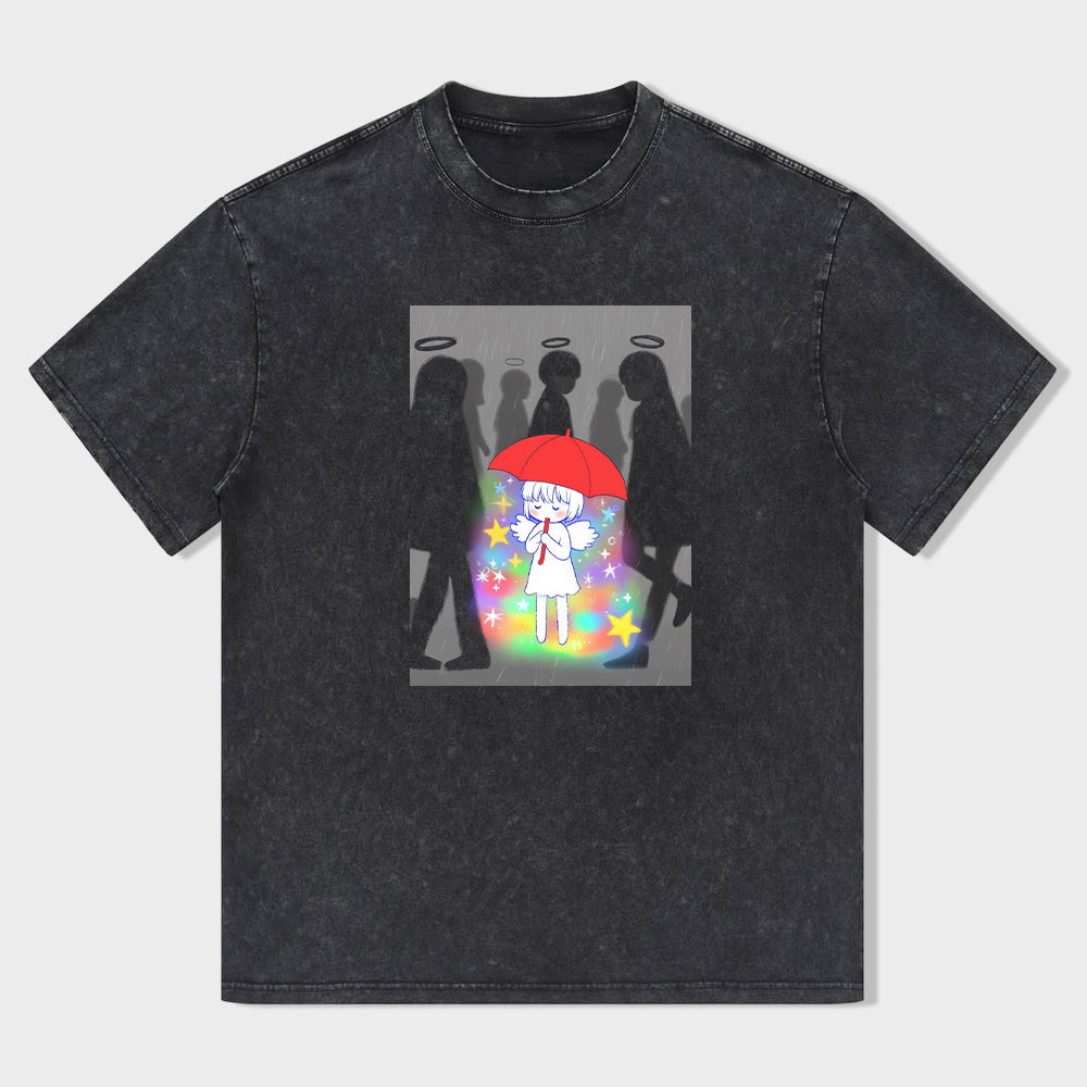 Unique Graphic T-Shirt Anime Girl with Red Umbrella Art Print - Unisex T-Shirt