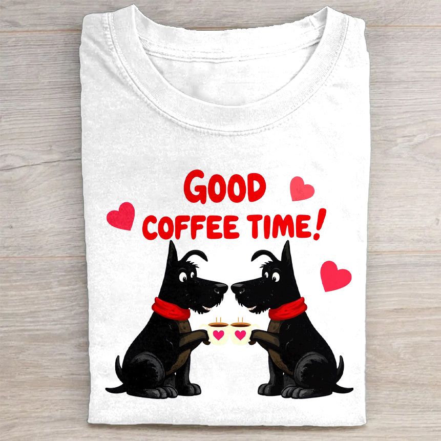 Good Coffee Time Cute Dog Graphic T-Shirt
