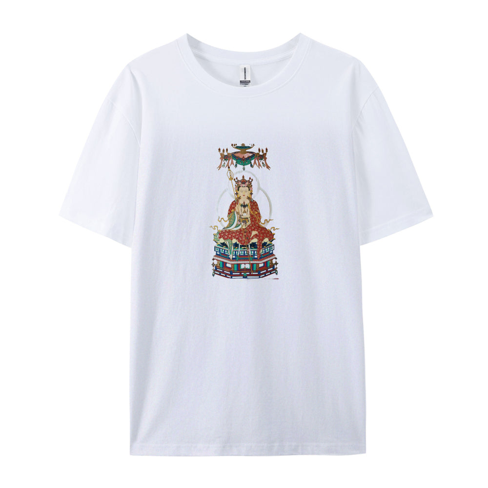 Buddhist Deity Artwork Graphic T-Shirt for Men Women  Spiritual Meditation Clothing  Comfortable Casual Tee  Unique Design Top  White Cotton Shirt