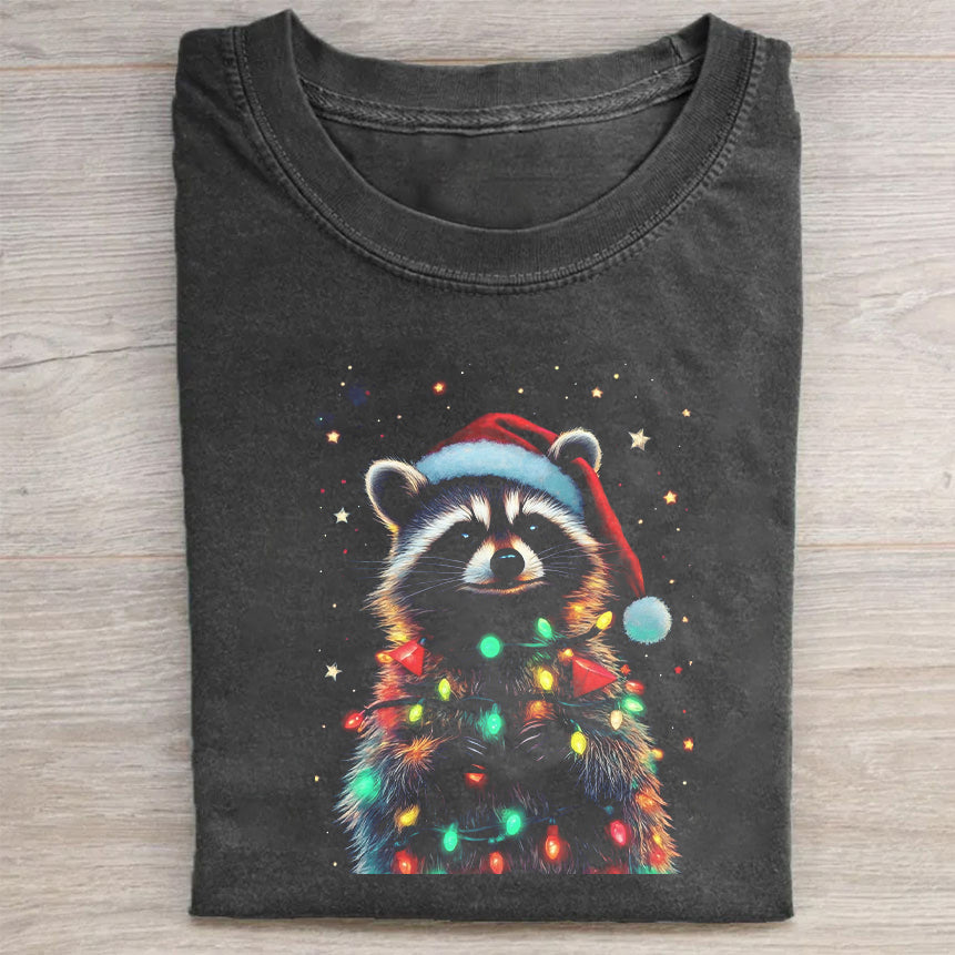 Christmas Raccoon with Lights Graphic T-Shirt