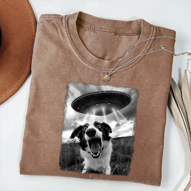 Australian Shepherd Dog UFO Alien Extraterrestrial Selfie T-Shirt