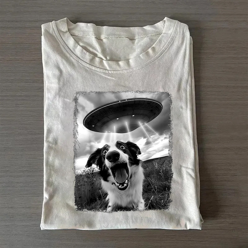 Australian Shepherd Dog UFO Alien Extraterrestrial Selfie T-Shirt