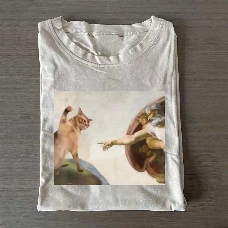 Cat God Creation Of Adam Meme T-shirt