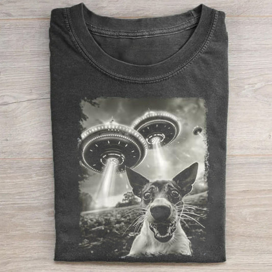 Rat Terrier Dog UFO Alien Extraterrestrial Selfie T-Shirt