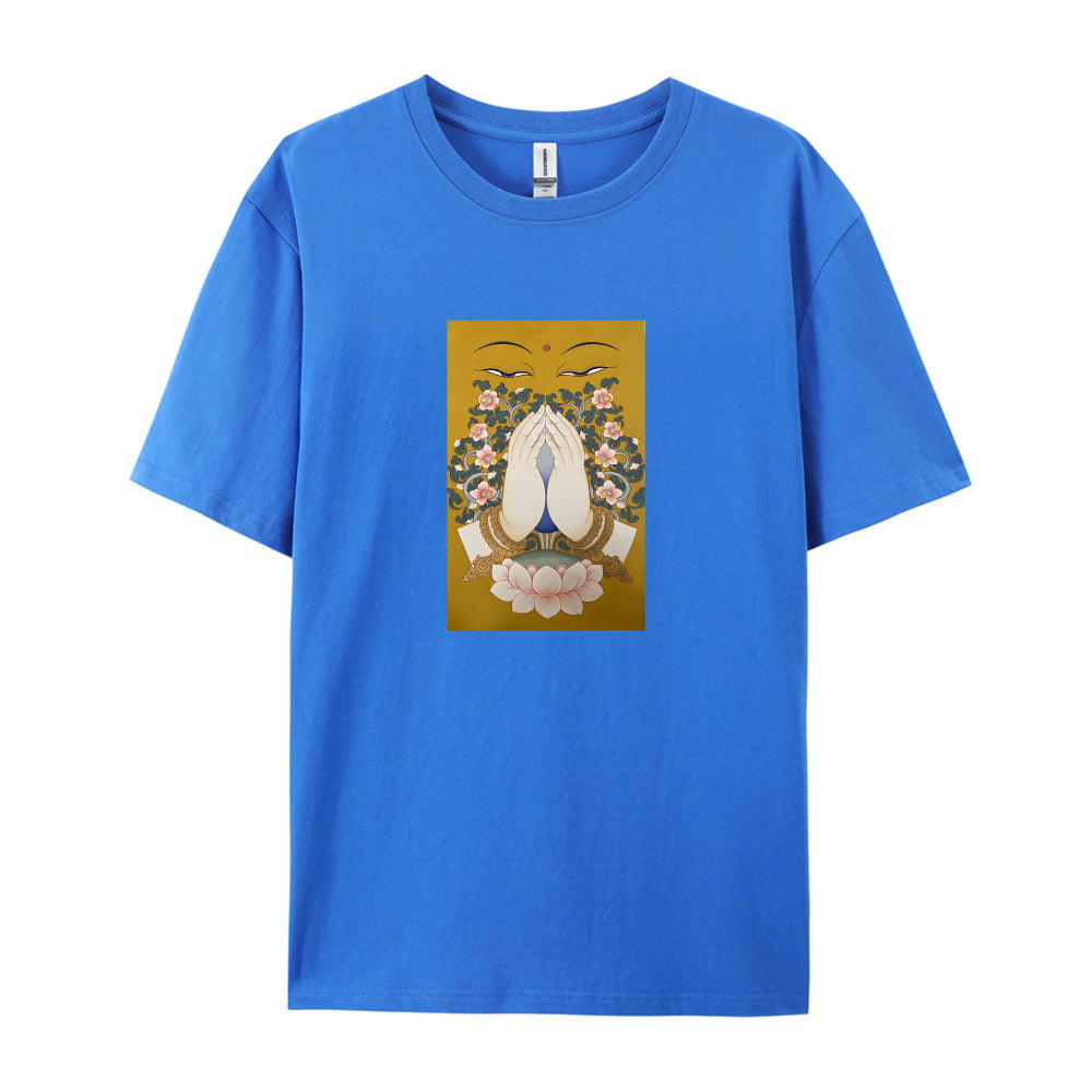 Buddha Face Lotus Flower Design Graphic T-Shirt for Women Men Unisex Casual Cotton Tee Top