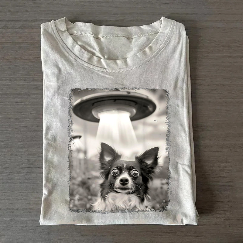 Papillon Dog UFO Alien Extraterrestrial Selfie T-Shirt