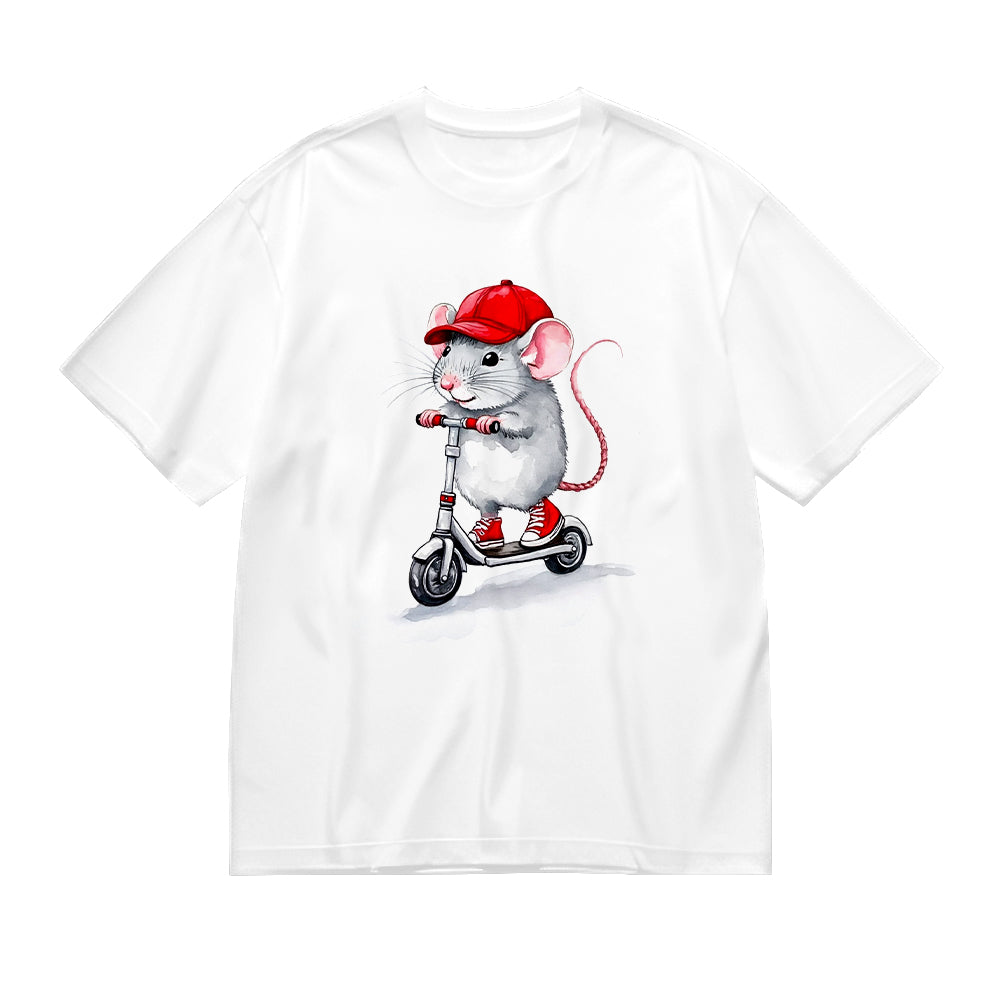 Cute Mouse Riding Scooter Graphic T-Shirt