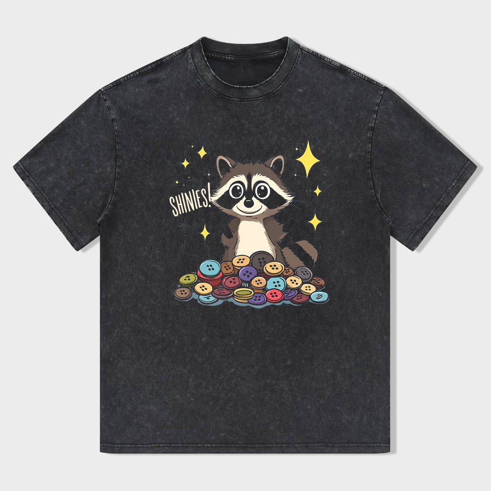Short Sleeve Black T-Shirt with Raccoon and Donuts Print - Casual Wear for Everyday