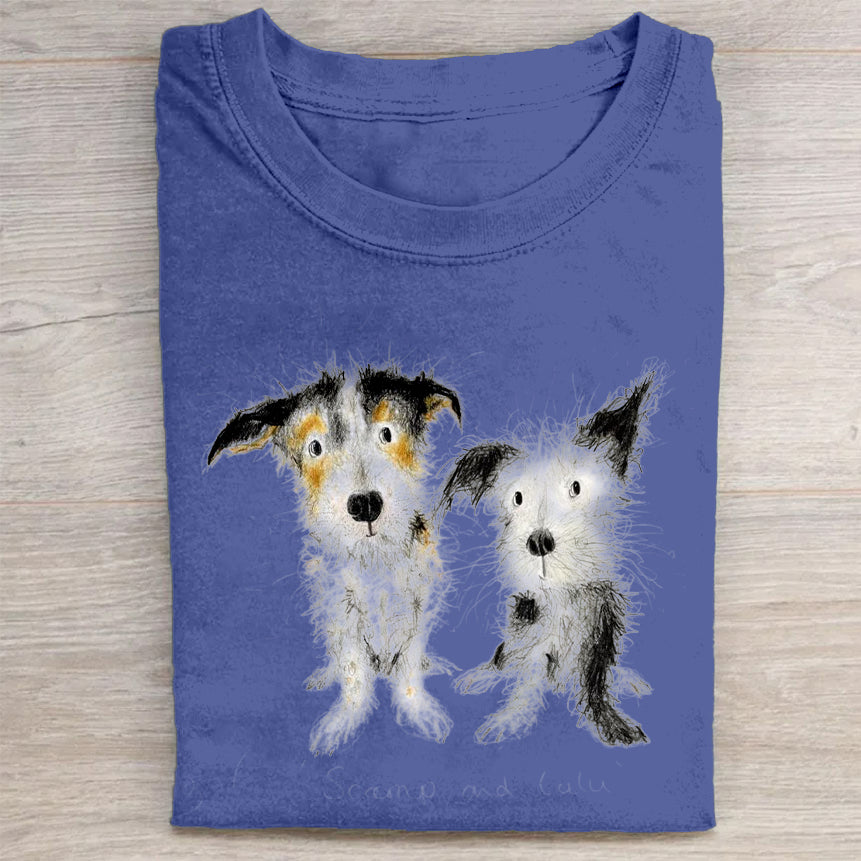 Cute Dog Scrawled Puppy Art Print Casual Short Sleeve T-Shirt