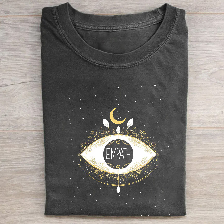 Short Sleeve Black T-Shirt with Eye and Moon Print EMPATH for Casual Wear