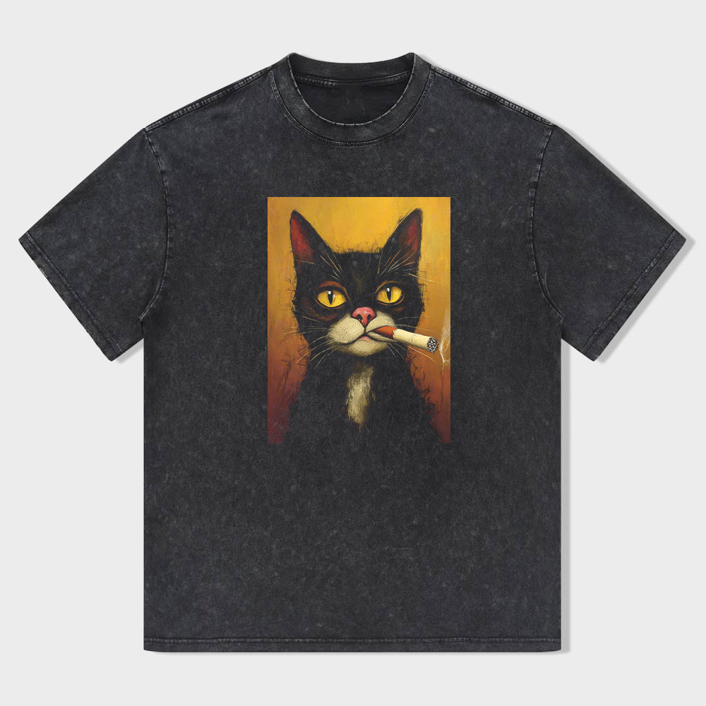 Vintage Cat Smoking Cigar Graphic T-Shirt