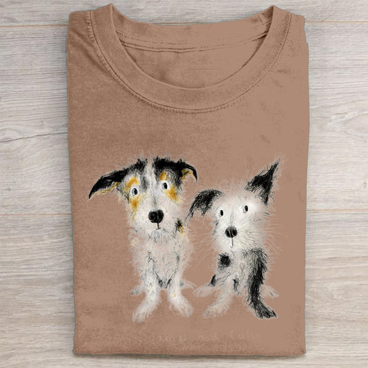 Cute Dog Scrawled Puppy Art Print Casual Short Sleeve T-Shirt