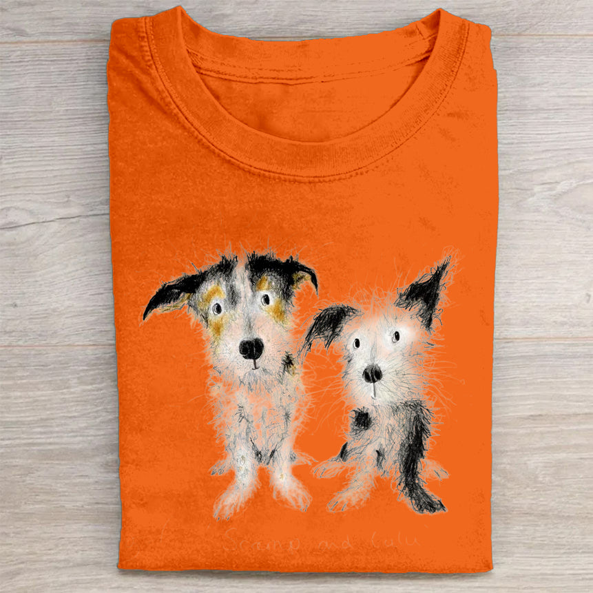 Cute Dog Scrawled Puppy Art Print Casual Short Sleeve T-Shirt