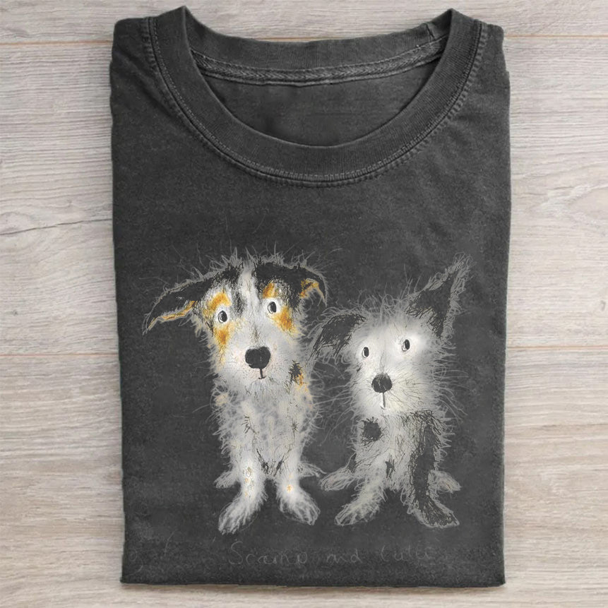 Cute Dog Scrawled Puppy Art Print Casual Short Sleeve T-Shirt