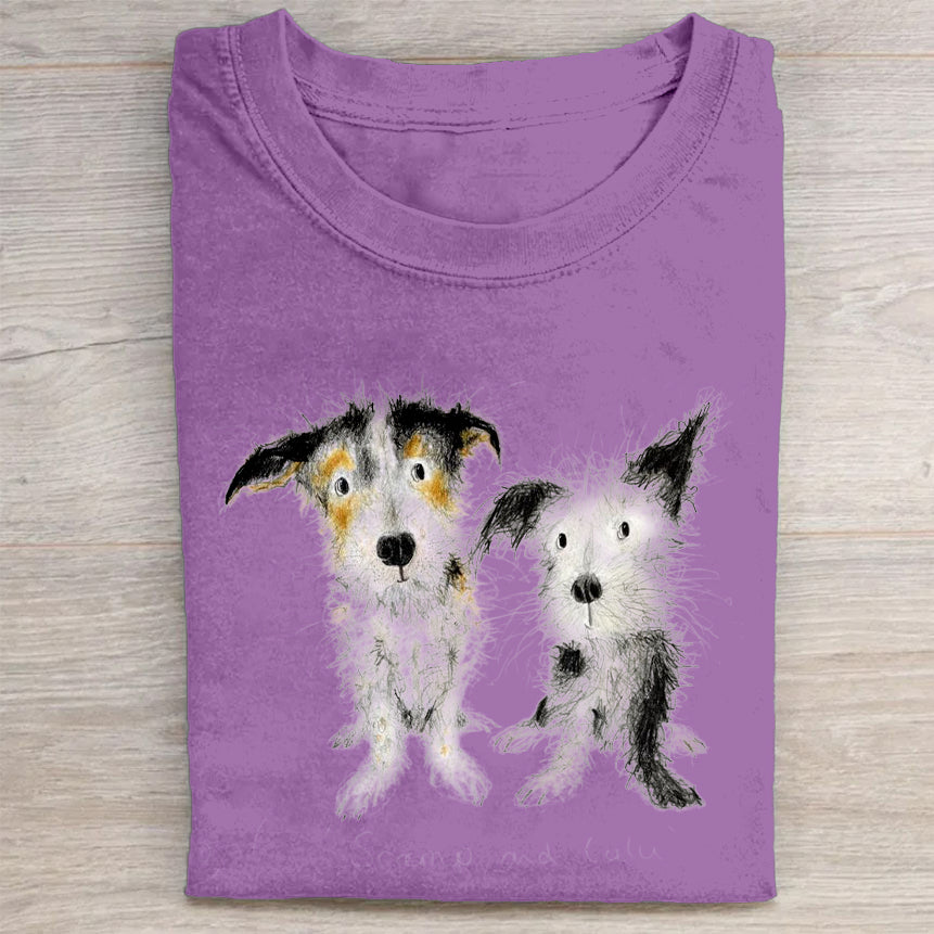 Cute Dog Scrawled Puppy Art Print Casual Short Sleeve T-Shirt