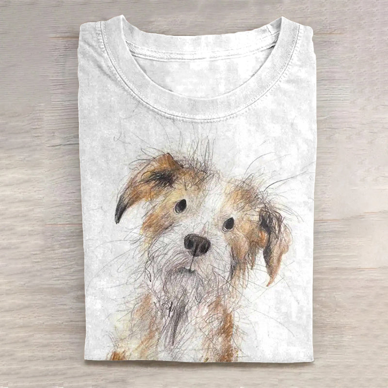 Cute Dog Art Scrawled Puppy Print Casual Short Sleeve T-Shirt