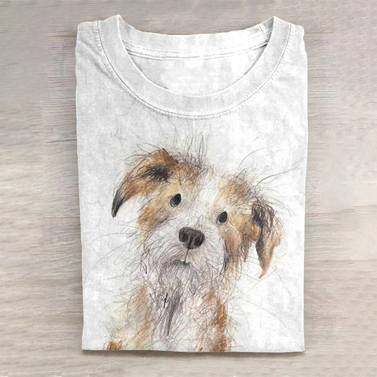 Cute Dog Art Scrawled Puppy Print Casual Short Sleeve T-Shirt