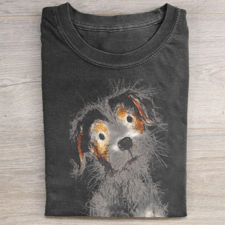 Cute Dog Scrawled Puppy Art Print Casual Short Sleeve T-Shirt