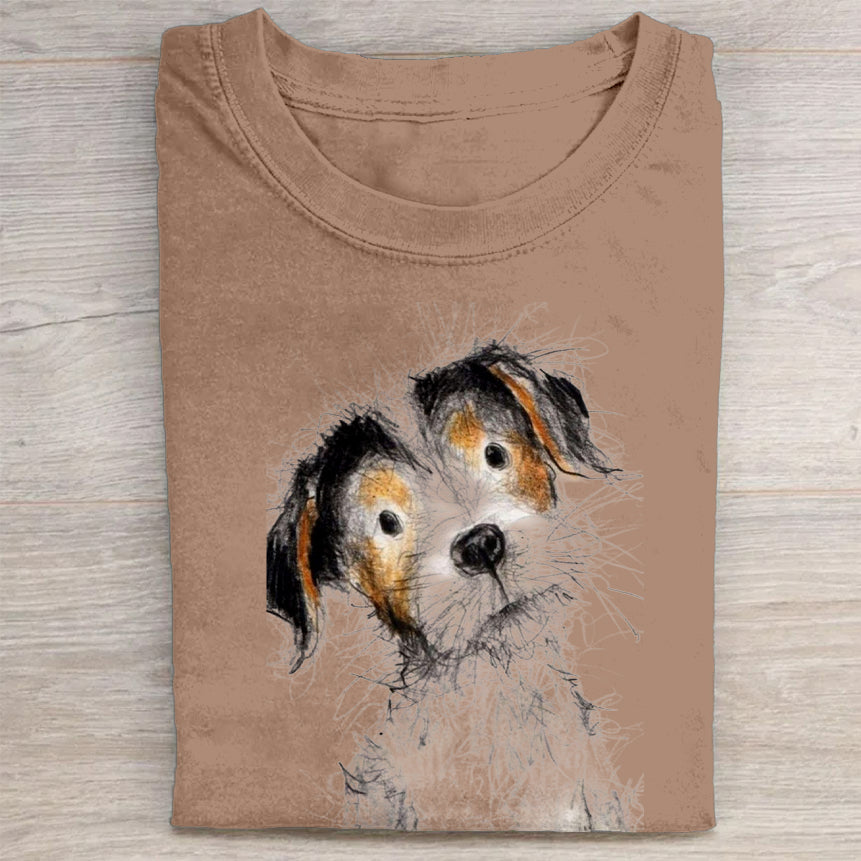 Cute Dog Scrawled Puppy Art Print Casual Short Sleeve T-Shirt