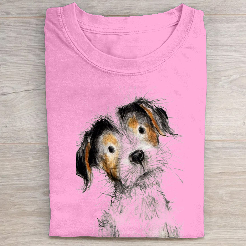 Cute Dog Scrawled Puppy Art Print Casual Short Sleeve T-Shirt