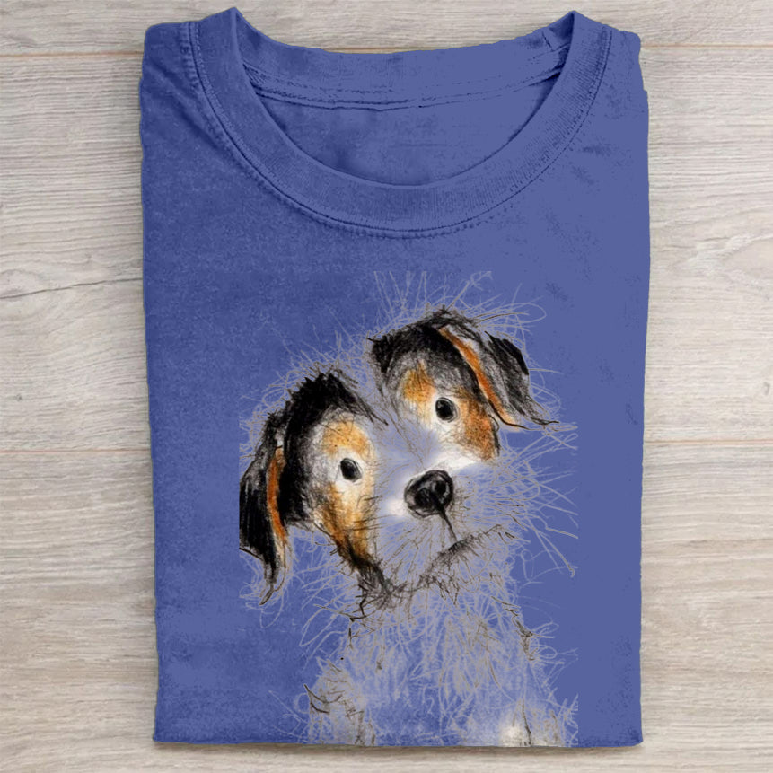Cute Dog Scrawled Puppy Art Print Casual Short Sleeve T-Shirt