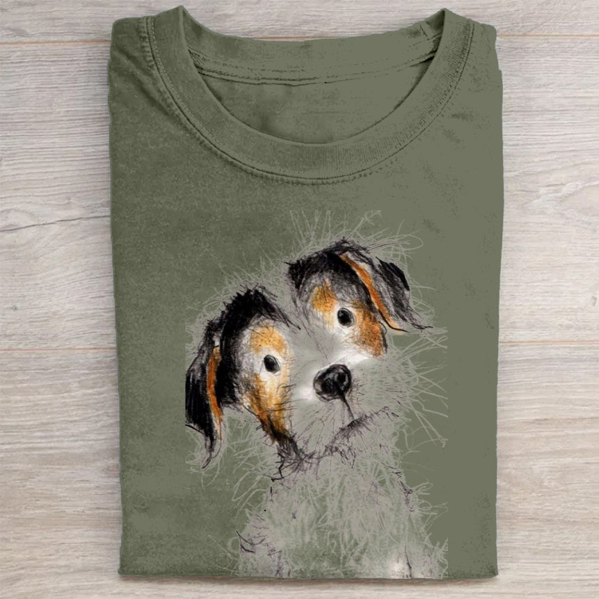 Cute Dog Scrawled Puppy Art Print Casual Short Sleeve T-Shirt