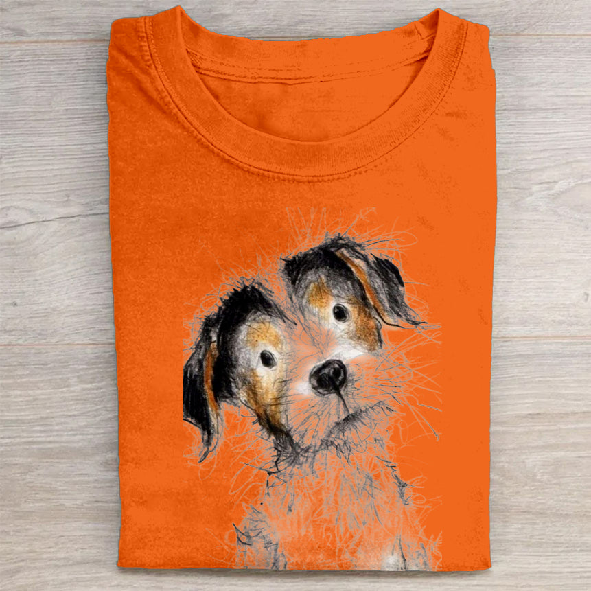 Cute Dog Scrawled Puppy Art Print Casual Short Sleeve T-Shirt