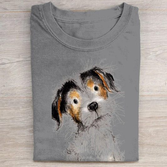 Cute Dog Scrawled Puppy Art Print Casual Short Sleeve T-Shirt