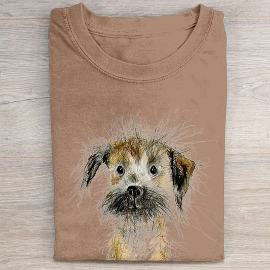 Cute Dog Scrawled Puppy Art Print Casual Short Sleeve T-Shirt