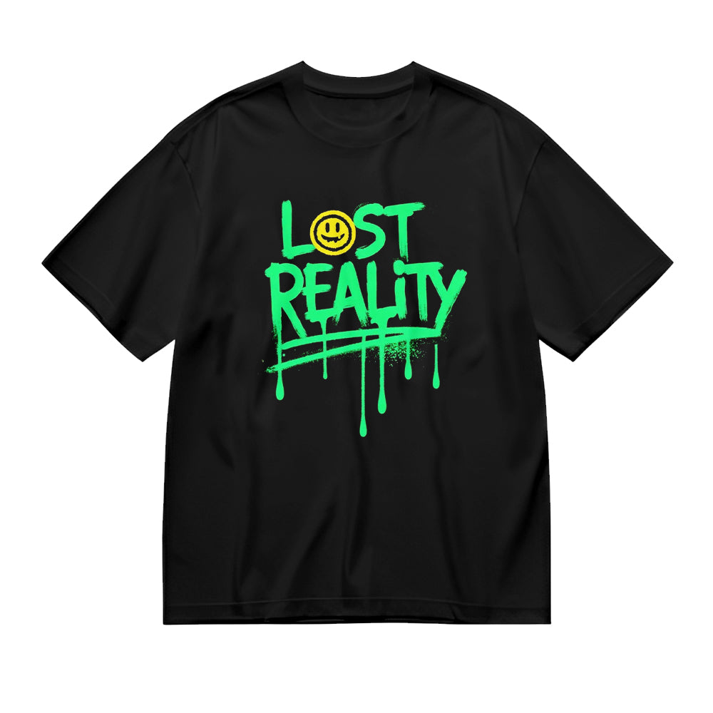 Lost Reality Smile Drip Graphic Design Black T-Shirt